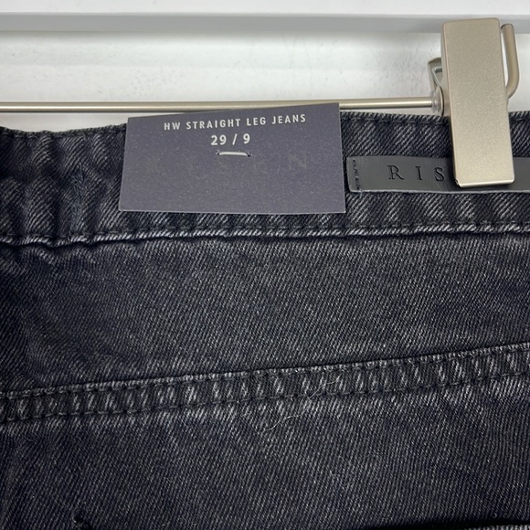NWT Risen jeans high-waist black straight leg jeans black frayed hem - Picture 5 of 14